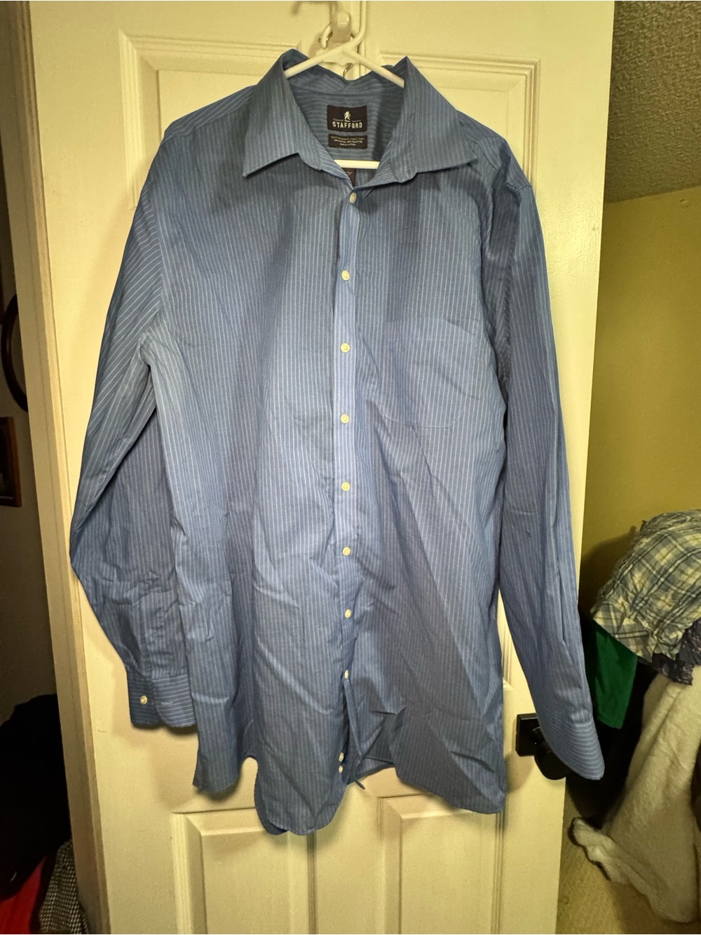 Stafford Performance Super Shirt Mens 18 X-Tall 38-39 Blue Stripe Dress Shirt
